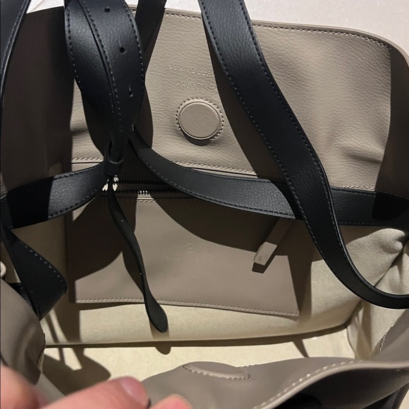 Von Holzhausen Made in Italy Elegant Beige Tote bagwith black strap & drawstring - Picture 15 of 16